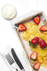 Homemade rghaif or msemen Arab with honey and cream cheese