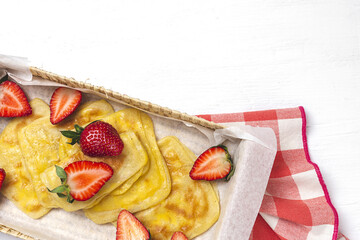 Homemade rghaif or msemen Arab with honey and cream cheese
