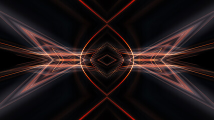 Abstract modern dark background with rays and lines. Dark empty scene with geometric patterns. Night abstract blue background with golden light. Neon light, symmetric reflection.