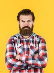 Fototapeta premium mature handsome guy in checkered shirt. stylish male wear casual clothes. bearded man with moustache on unshaven face. fashion and beauty. barbershop concept. mens wear