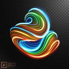 Abstract Multicolor Swirl Line of Light, isolated on dark background. Vector Illustration