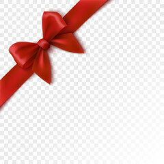 Red bow. Festive packaging ribbon for gift box. Vector illustration.