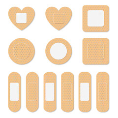 Adhesive bandage elastic medical plasters set isolated. Art design medical elastic patch. Abstract concept graphic different shape element.