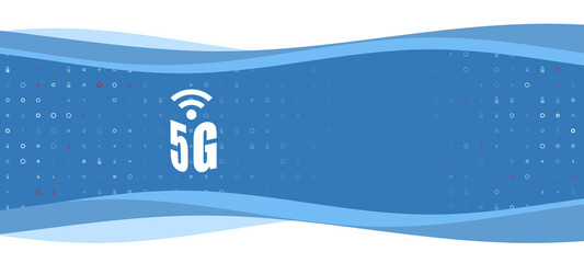 Blue wavy banner with a white 5G symbol on the left. On the background there are small white shapes, some are highlighted in red. There is an empty space for text on the right side