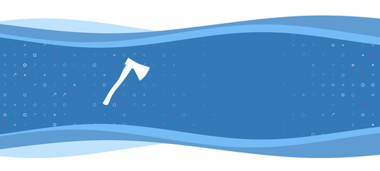 Blue wavy banner with a white ax symbol on the left. On the background there are small white shapes, some are highlighted in red. There is an empty space for text on the right side