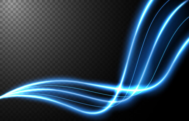 Abstract light speed motion effect, blue light trail. Vector Illustration