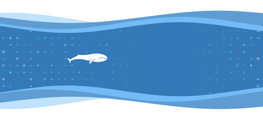Obraz na płótnie Canvas Blue wavy banner with a white whale symbol on the left. On the background there are small white shapes, some are highlighted in red. There is an empty space for text on the right side