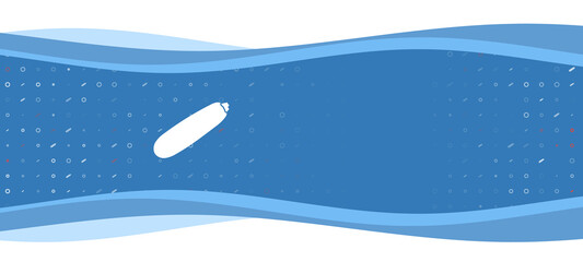 Blue wavy banner with a white zucchini symbol on the left. On the background there are small white shapes, some are highlighted in red. There is an empty space for text on the right side