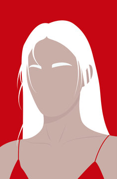 Flat illustration of a girl in a red top with long white hair. Bright image of a woman on a red background. Design for cards, posters, backgrounds, textiles, avatars, templates.