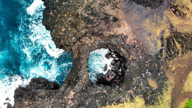 La Roche Qui Pleure, Mauritius. Drone point of view on a cloudy day