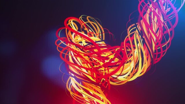 Lots of twisted 3D render texture ropes floating space in one rope. Strong tangled lines in creative swirl of futuristic presentation. Wriggling stream with brightly matted decoration.