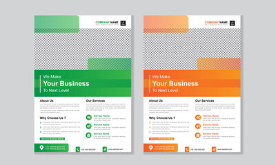 Corporate business flyer design set with green and orange color. Creative modern abstract business flyer template