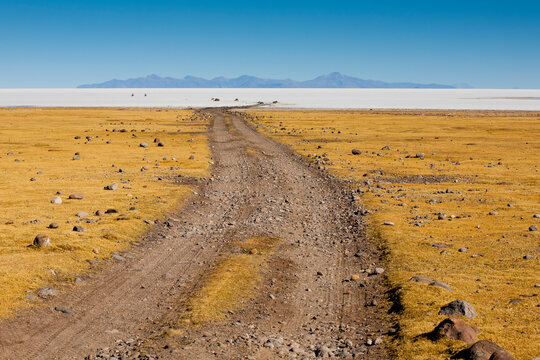 The entry/exit roads that are the only safe way into the Salar de Uyuni in southwestern Bolivia.     
