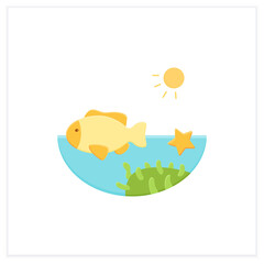 Coral reef flat icon. Underwater ecosystem characterized by reef-building corals. Living place for seafish, starfish, corals. Biodiversity concept. 3d vector illustration