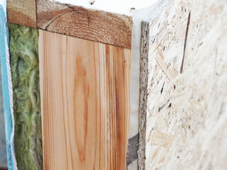 mineral insulation in the wooden wall of the house frame construction