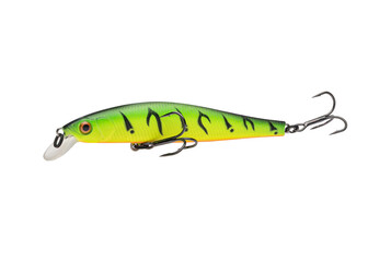 Wobbler with hooks for fishing as bait for fish, which is used for spinning. Fishing tackle for a fisherman.