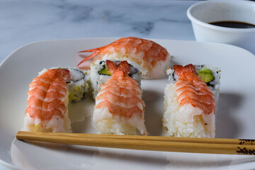 shrimp nigiri combo with soy sauce