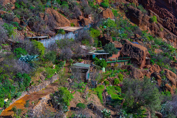Cave houses at Barranco de Guayadeque valley at Gran Canaria, Canary islands, Spain