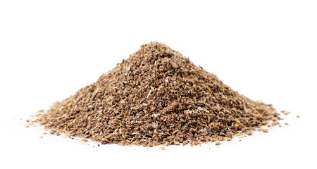 Heap of ground coriander on a white background. Isolated