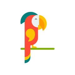Cartoon parrot, bird wild animal, vector illustration on white background, icon