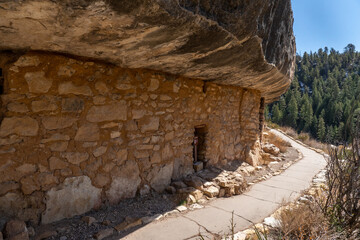 A well preserved multi room ruined Pueblo dwellings, abandoned some 700 hundred years ago, Island Trail, Walnut Canyon National Monument, Arizona