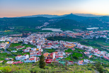Sunset aerial view of Arucas town at Gran Canaria, Canary Islands, Spain