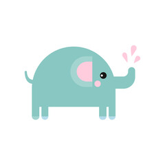 Elephant cute doodle hand drawn flat vector illustration. Icon. Simple style for kids