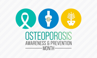 National Osteoporosis awareness and prevention month observed each year in May. it causes bones to become weak and brittle that a fall or coughing can cause a fracture. Vector illustration.