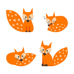 Set of cute cartoon foxes in modern simple flat style. Isolated vector illustration