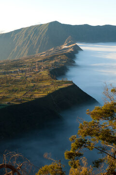 A sea of clouds covers the caldera at sunrise in Bromo-Tengger-Semeru National Park on the island of Java in Indonesia     