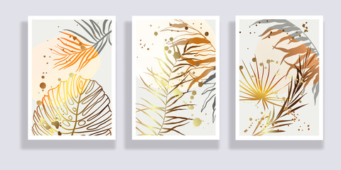 Fototapeta na wymiar Trendy set of watercolor minimalist abstract illustrations. Minimal botanical wall art. Mid century modern graphic. Plant art design for social media, blog post, print, cover, wallpaper. Vector