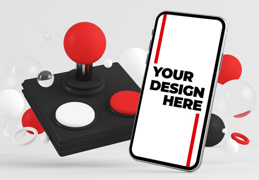 Smartphone Mockup with Joystick and Spheres