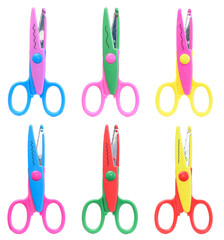 Children's creative tools. curly scissors on an isolated background