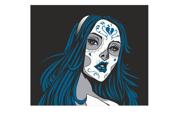 Skeleton girl with blue hair and tattoo