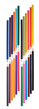 4 Row of 24 colored pencils in front of white background, color concept