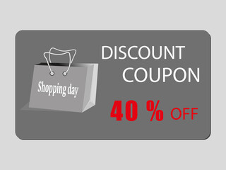 Discount card with the image of a package for shopping and the text sale: 40% discount background. The template is useful for any advertising design, shopping card (loyalty card), voucher or gift card