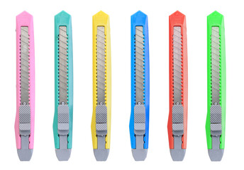 stationery paper knives with different color options on a white insulated phoneon
