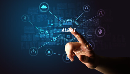 Hand touching cybersecurity button