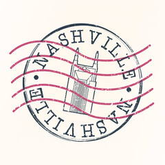 Nashville, TN, USA Stamp Postal. Silhouette Seal. Passport Round Design. Vector Icon. Design Retro Travel. National Symbol.