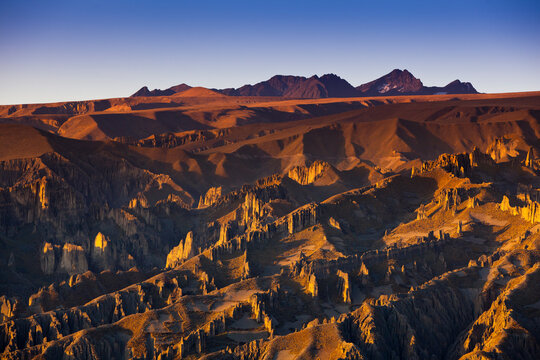 The small peaks of the Cumbre de Animas at sunset as seen from La Paz, Bolivia.  