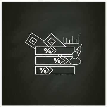 Voting results chalk icon.Election win, candidate result histogram.Vote percentage.Choice, vote concept. Democracy. Parliamentary elections. Isolated vector illustration on chalkboard