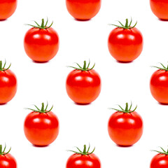 Red tomatoes repeat seamless pattern on light background.