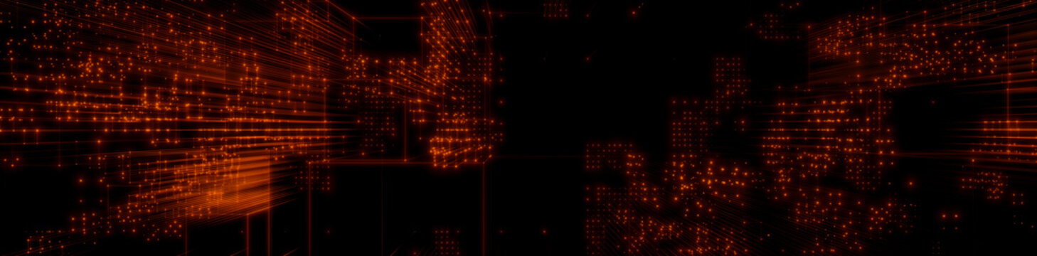 Futuristic, Orange Digital Grid background. Network Tech Wallpaper Banner. 3D Render 