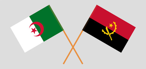 Crossed flags of Algeria and Angola. Official colors. Correct proportion