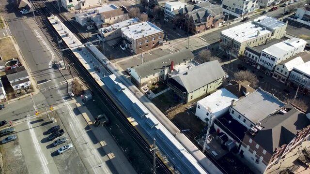 Aerial view of train leaving the Station in South Amboy, NJ