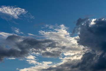 Blue sky with thunderstorms clouds on sunset