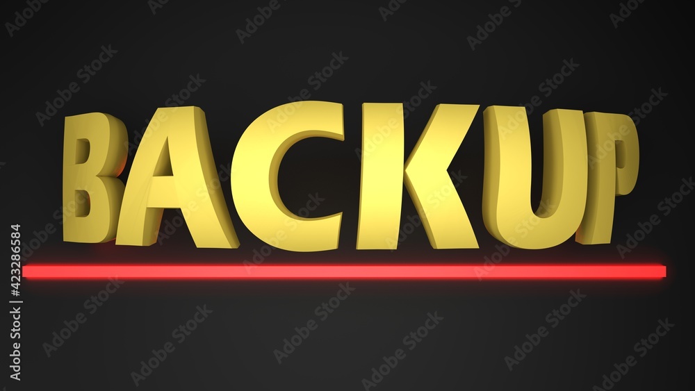 Poster backup yellow write on black background with underlying red led light bar - 3d rendering illustratio