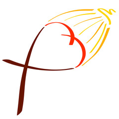 Abstract christian fish from the cross with sun and bird forming a heart