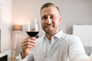 Smile Young Man Wine Video Conference