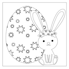 Easter Bunny Coloring Page! Easter Bunny Coloring Book, Easter Bunny Rabbit Cartoon Character with Easter Egg.